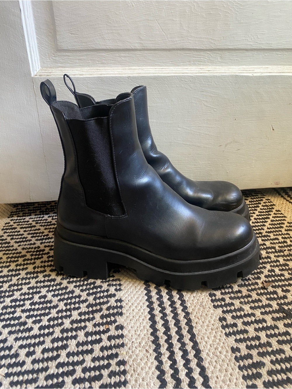 Zara Black Chunky Chelsea Lug Sole Ankle Platform Chunky Heel Boots